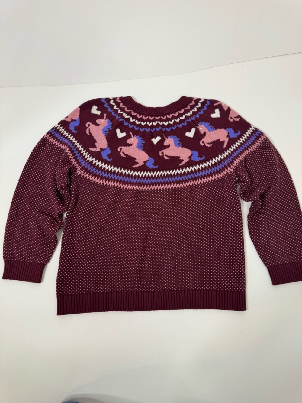 Modcloth Unicorn Hearts Fairisle 100% Cotton Whimsical Sweater Size Large - Picture 11 of 12